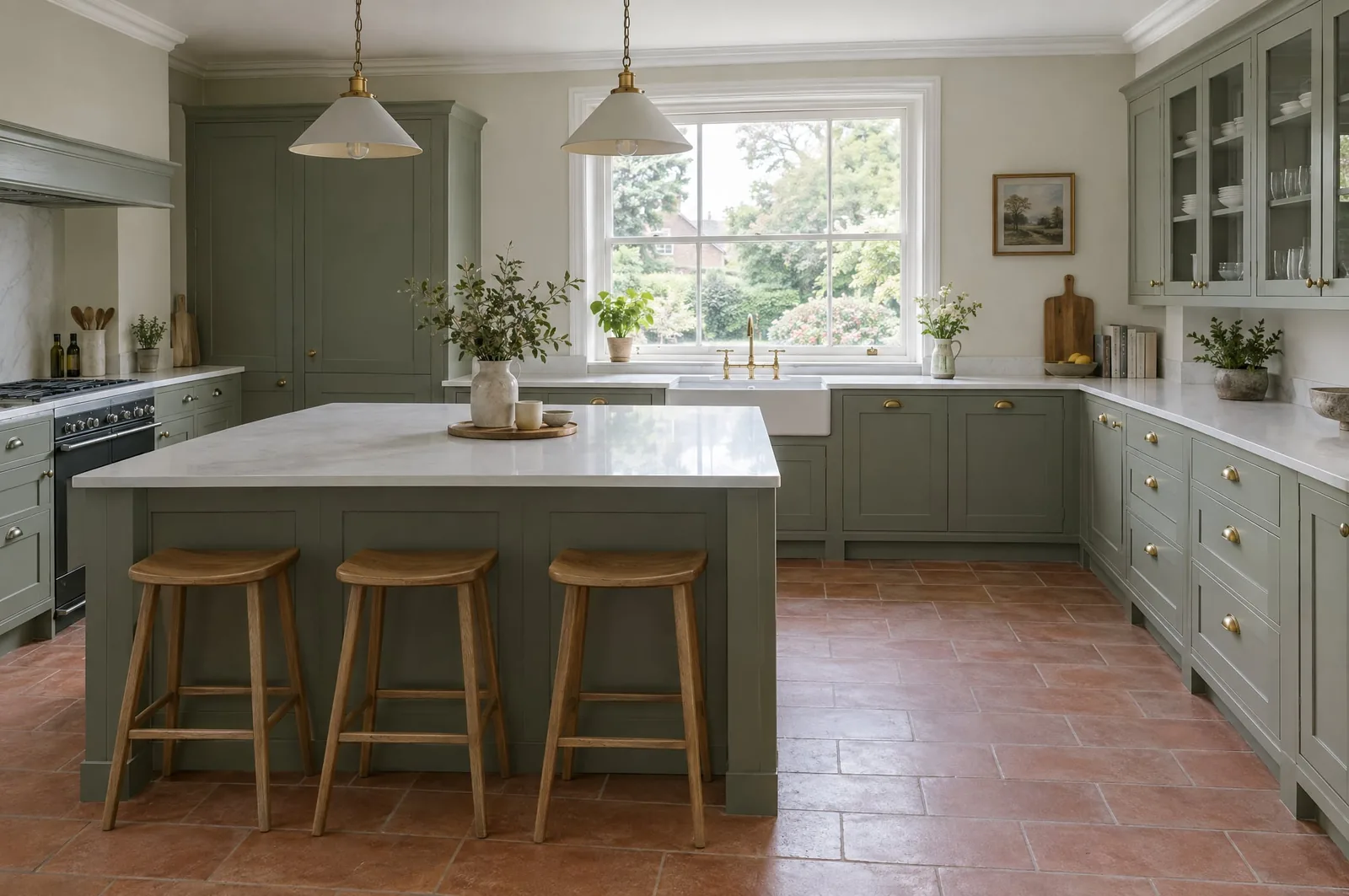 A finished kitchen in sage green, the kind of result beform shows before the first quote